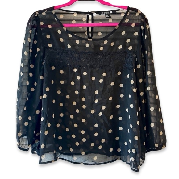 ⭐️Forever 21 sheer black and gold polkadot blouse - Picture 8 of 8